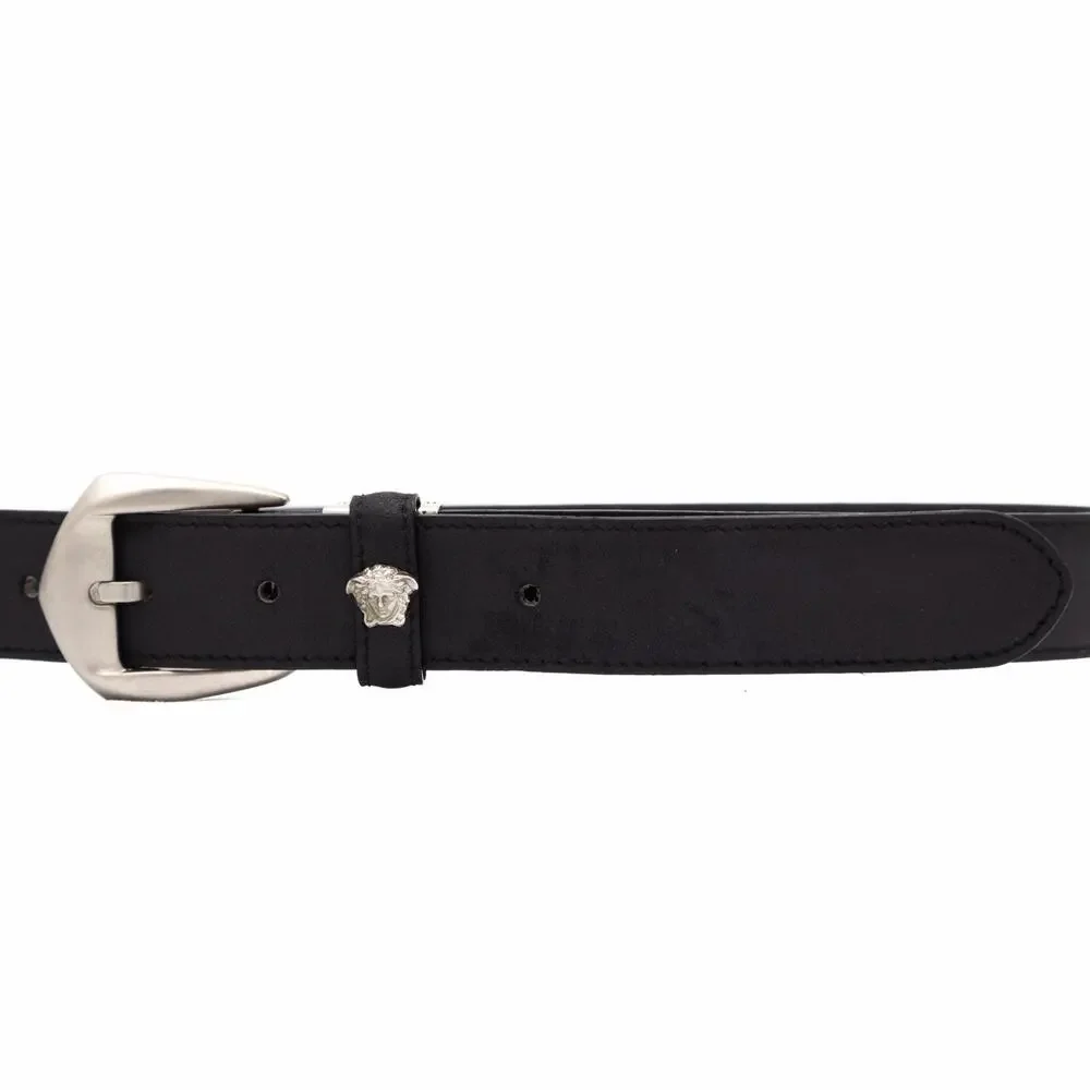 Vintage GIANNI VERSACE Men’s Black Leather Medusa Silver Buckle Belt 90 / 36
